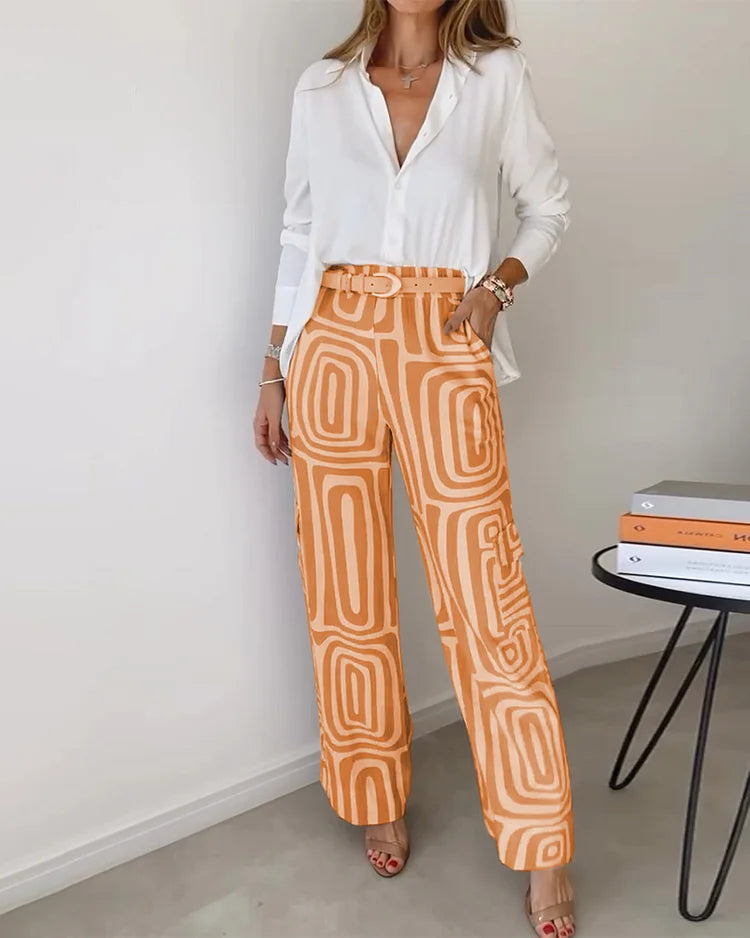 Saskia™ - Elegant Modern Blus och Vida Byxor 2-Delat Set + GRATIS Bälte