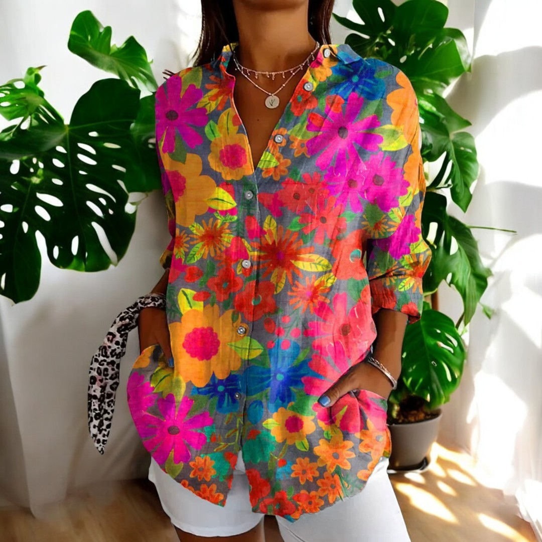 Gisela™ - Vintage Blommig Somrig Vardagsblus