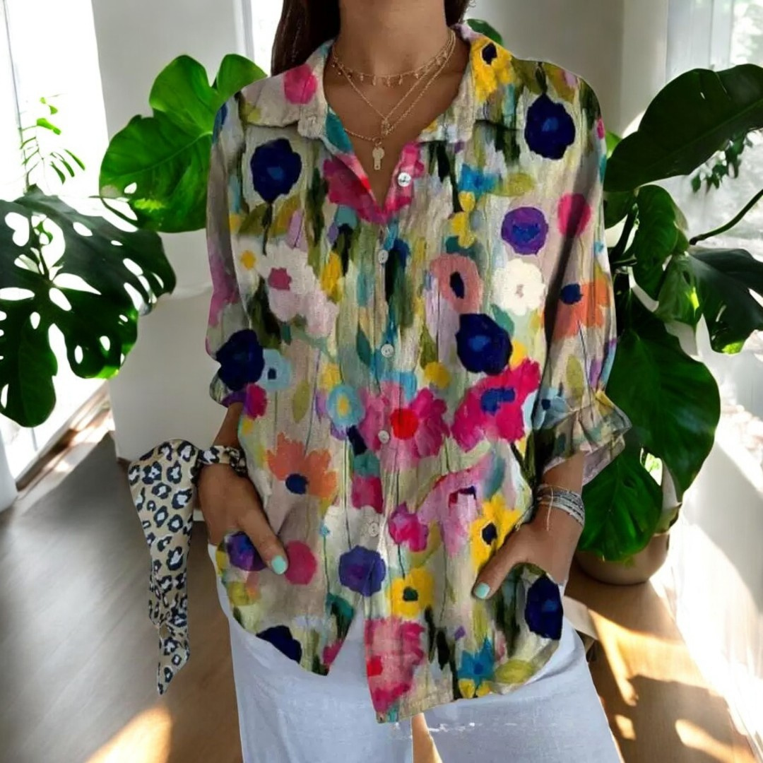 Gisela™ - Vintage Blommig Somrig Vardagsblus