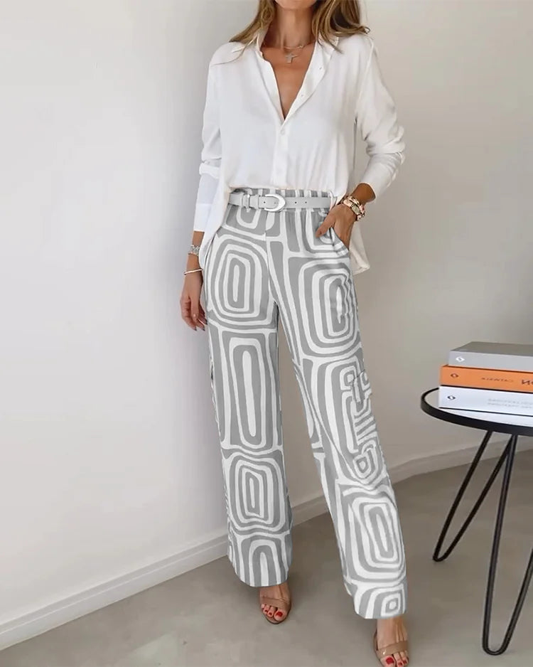 Saskia™ - Elegant Modern Blus och Vida Byxor 2-Delat Set + GRATIS Bälte