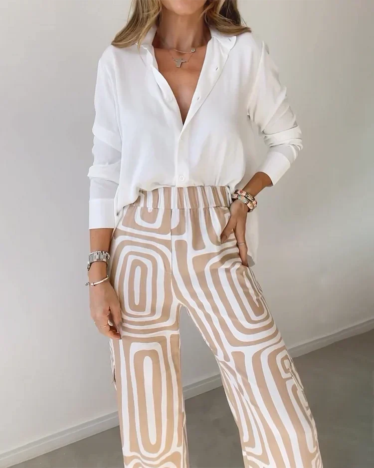 Saskia™ - Elegant Modern Blus och Vida Byxor 2-Delat Set + GRATIS Bälte