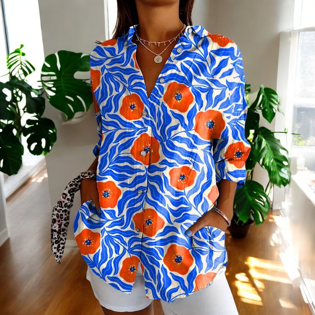 Gisela™ - Vintage Blommig Somrig Vardagsblus