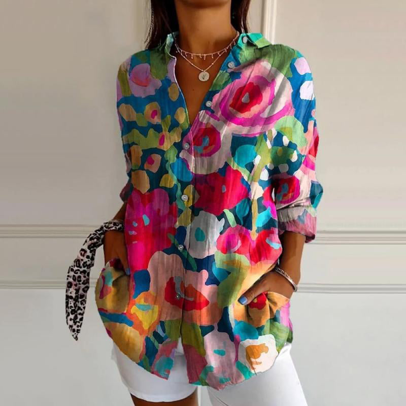 Gisela™ - Vintage Blommig Somrig Vardagsblus