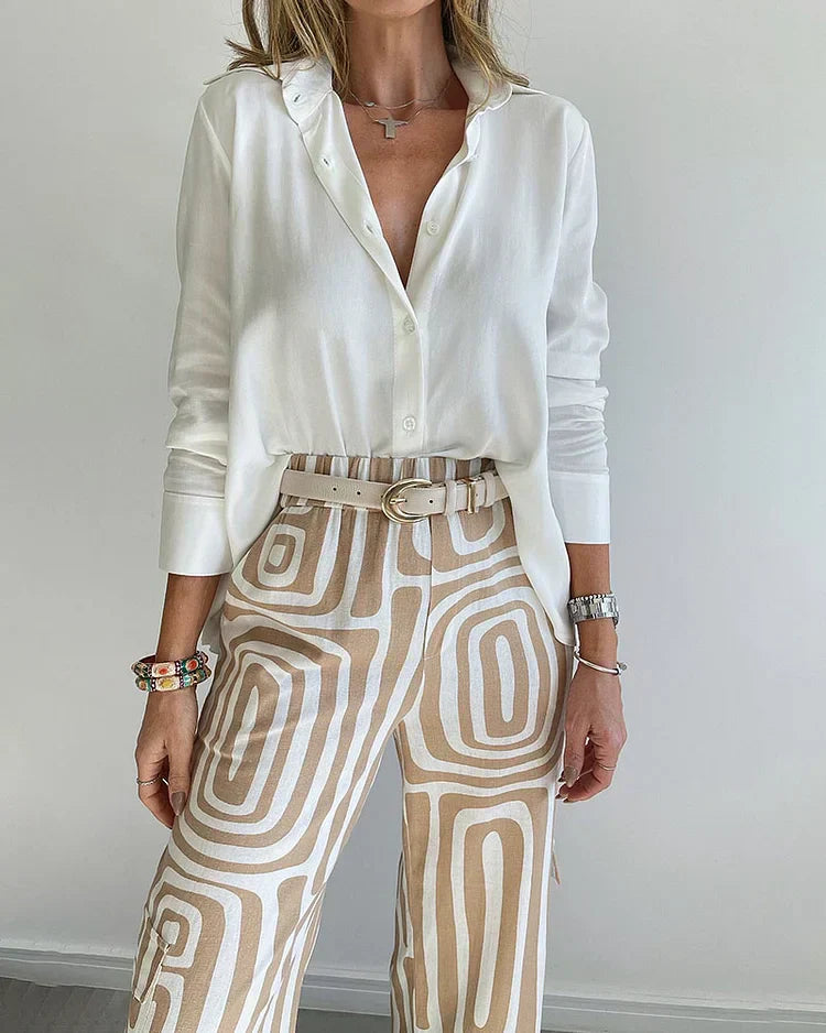Saskia™ - Elegant Modern Blus och Vida Byxor 2-Delat Set + GRATIS Bälte