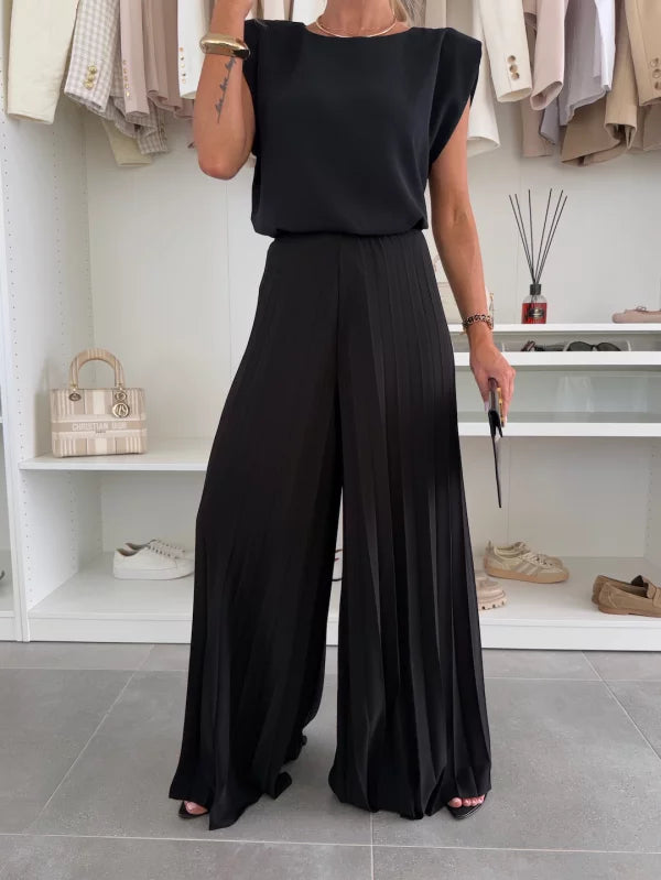 Esmé™ - Elegant Ärmlös Topp och Plisserade Byxor Tvådelat Set