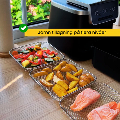 TriRack™ - 3-lagers Rostfria Stålställ För Airfryer Med GRATIS Mattång