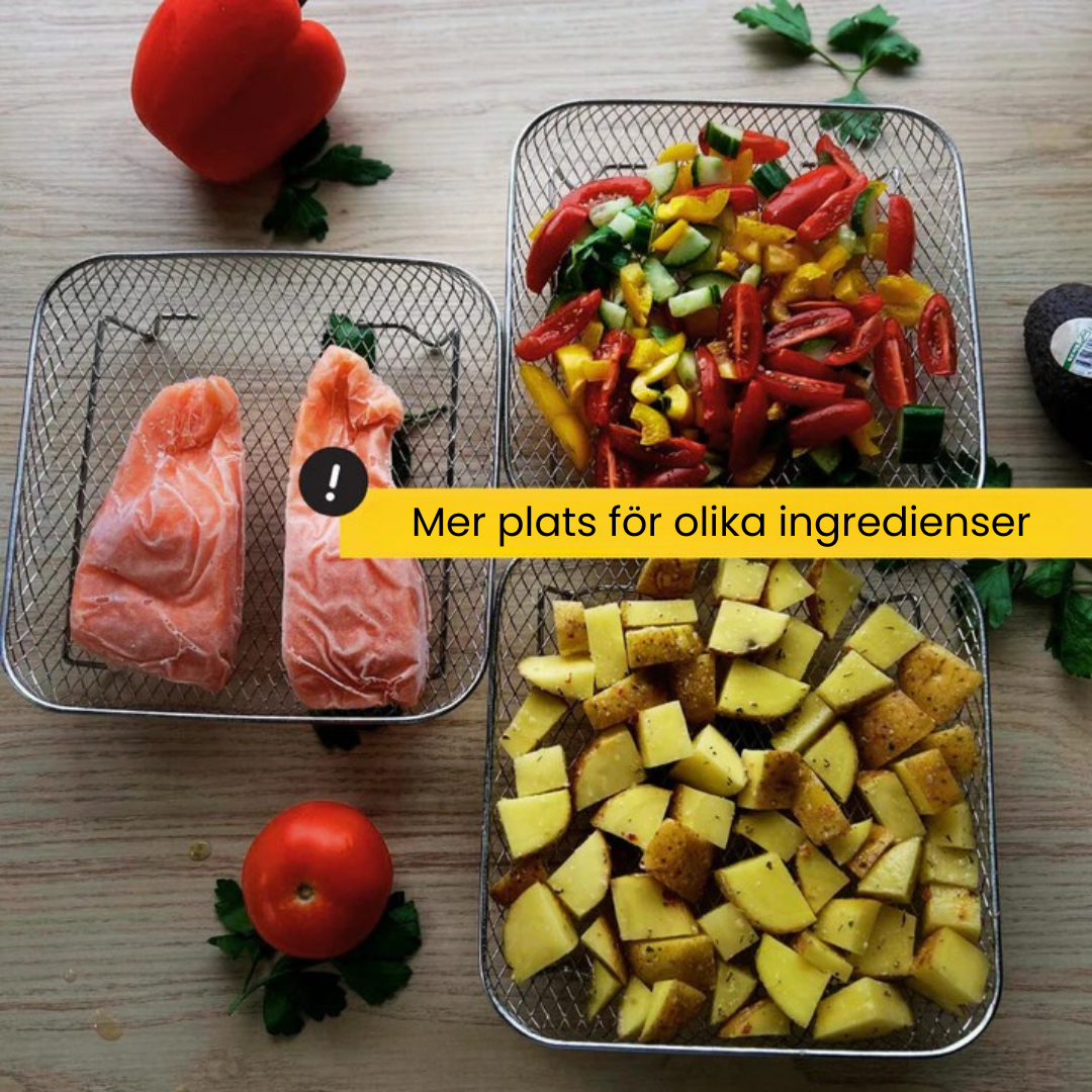 TriRack™ - 3-lagers Rostfria Stålställ För Airfryer Med GRATIS Mattång