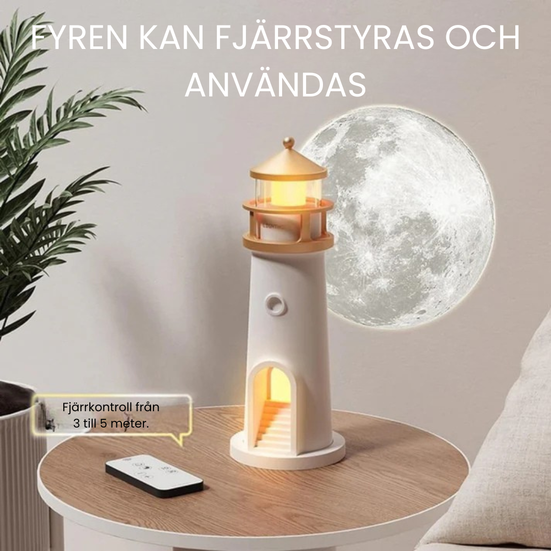 LumiTower™ - Elegant Månskensfyr-Projektionslampa Med Smarta Funktioner