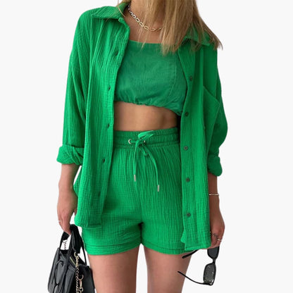 Lara™ - Bekväm Lös Button Top Och Kort 2-delat Set