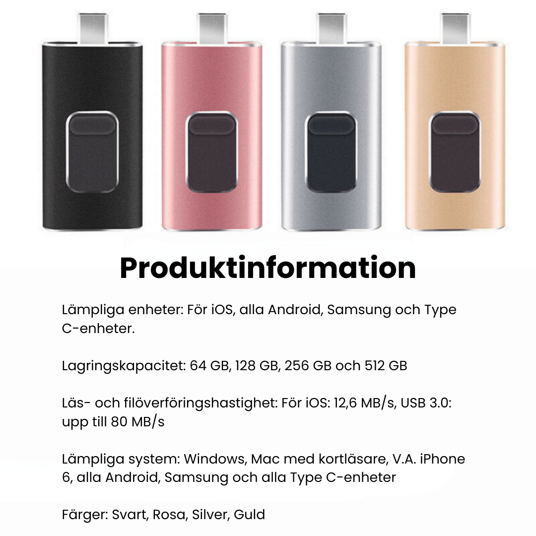 FlexDrive™ - 4 i 1 USB-minne För Alla Enheter!