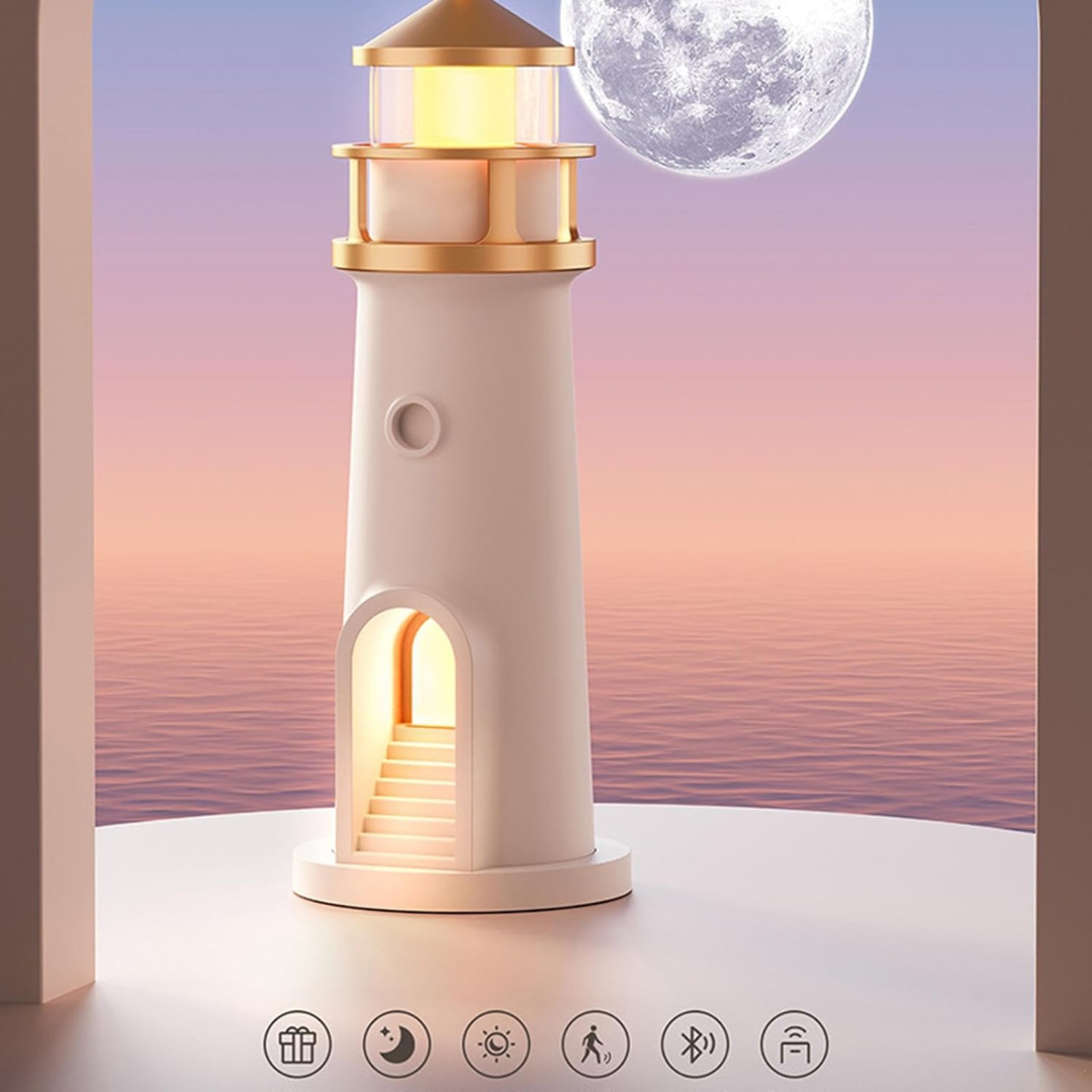LumiTower™ - Elegant Månskensfyr-Projektionslampa Med Smarta Funktioner