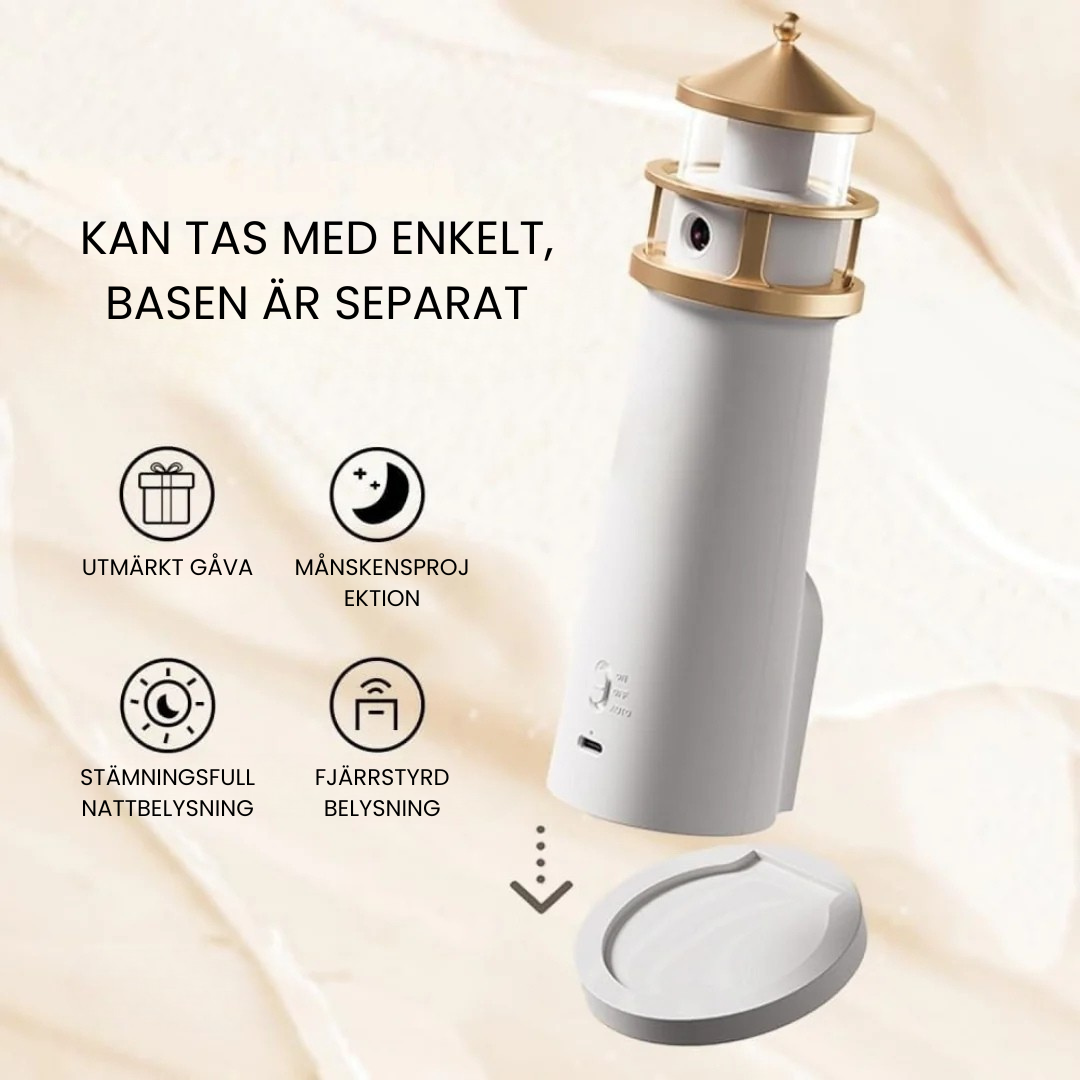 LumiTower™ - Elegant Månskensfyr-Projektionslampa Med Smarta Funktioner