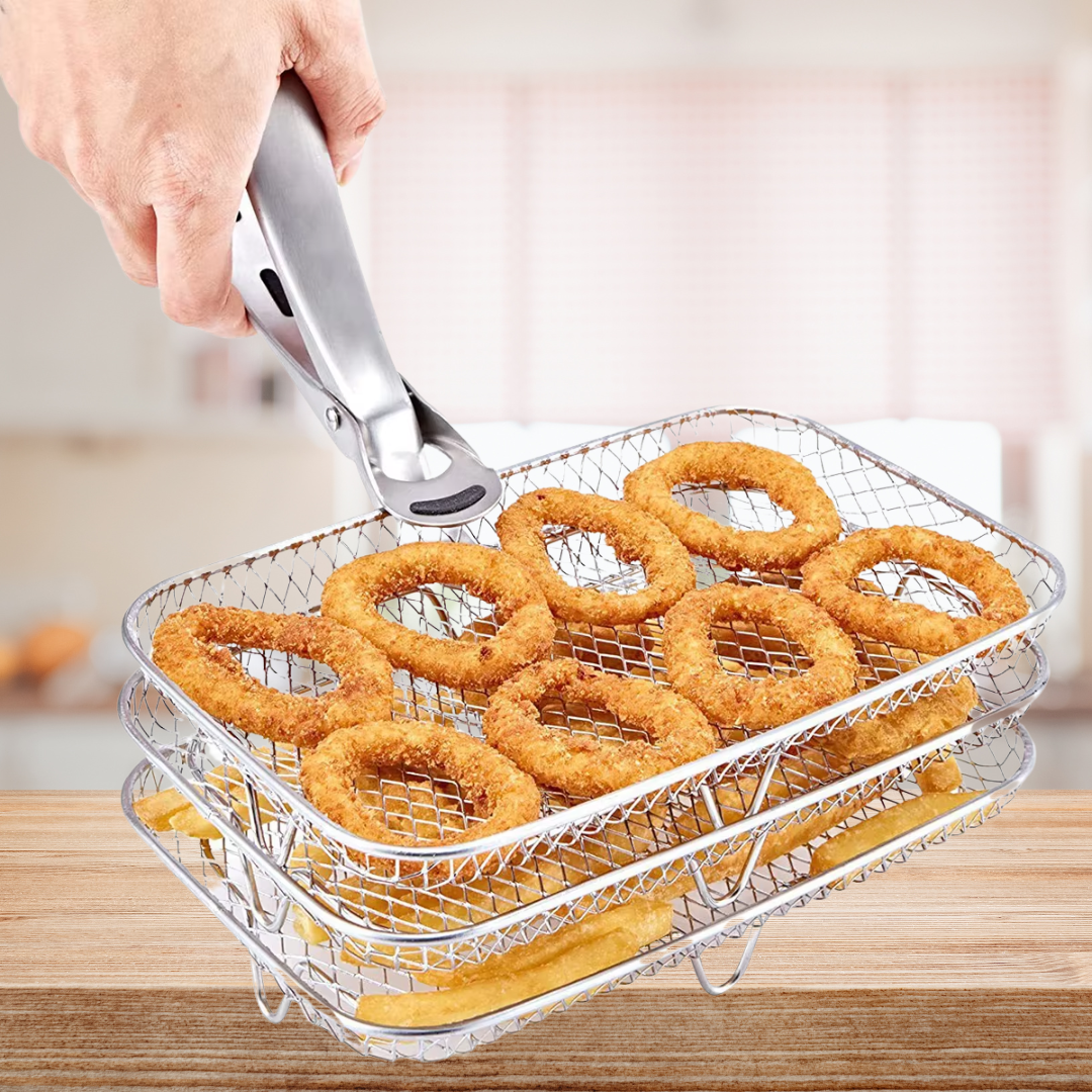 TriRack™ - 3-lagers Rostfria Stålställ För Airfryer Med GRATIS Mattång