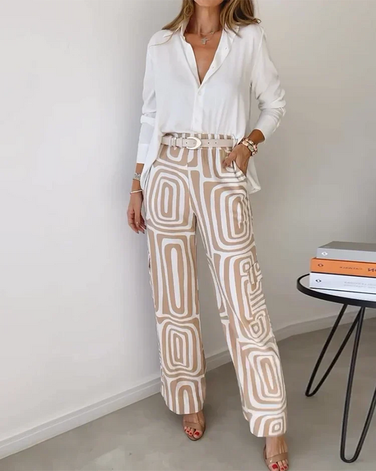Saskia™ - Elegant Modern Blus och Vida Byxor 2-Delat Set + GRATIS Bälte