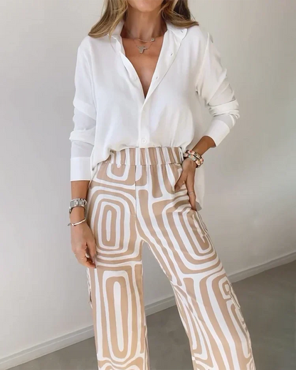 Saskia™ - Elegant Modern Blus och Vida Byxor 2-Delat Set + GRATIS Bälte
