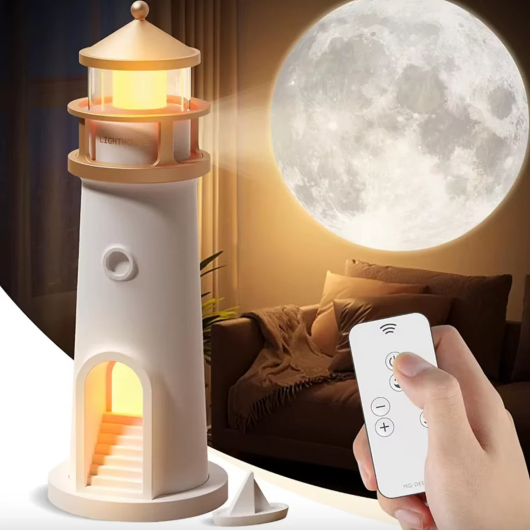 LumiTower™ - Elegant Månskensfyr-Projektionslampa Med Smarta Funktioner