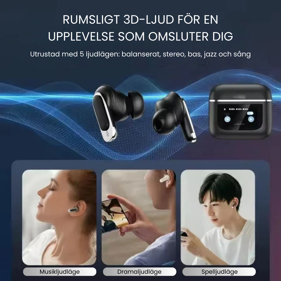AuraBuds™ – Kristallklar ljudkvalitet och bekväma hörlurar (kompatibla med iOS och Android)