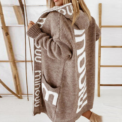 Minouu™ - Långstickad Hoodietröja för Kvinnor