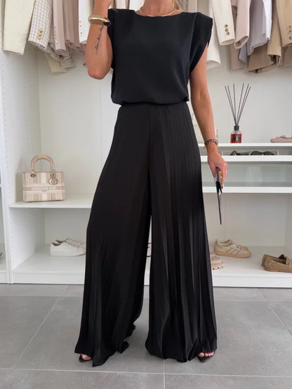 Esmé™ - Elegant Ärmlös Topp och Plisserade Byxor Tvådelat Set